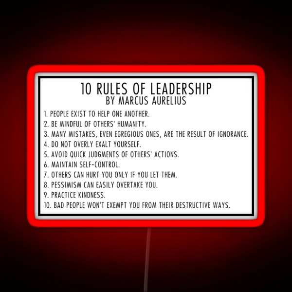 Marcus Aurelius 10 Rules Of Leadership RGB Neon Sign