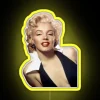 Marilyn Monroe neon sign in vibrant RGB colors with a yellow glow