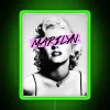 Marilyn Monroe neon sign with RGB green lighting