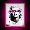Marilyn Monroe neon sign with RGB lighting in vibrant pink tones.