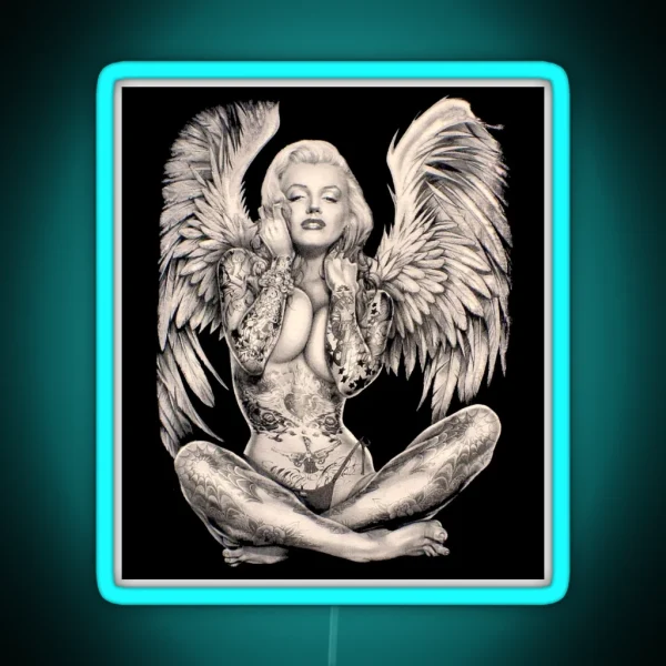MARILYN Vintage Abstract Tattooed Angel Print RGB Neon Sign