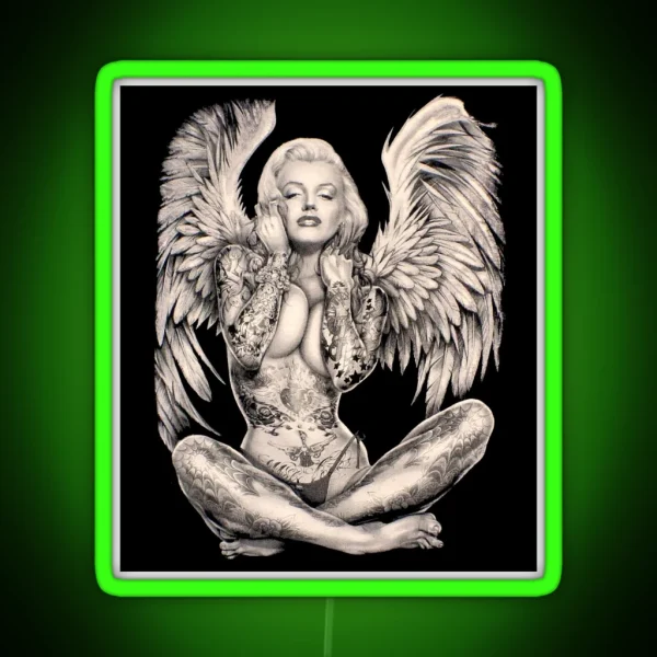 MARILYN Vintage Abstract Tattooed Angel Print RGB Neon Sign