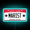 Neon Sign Displaying Marist in Blue