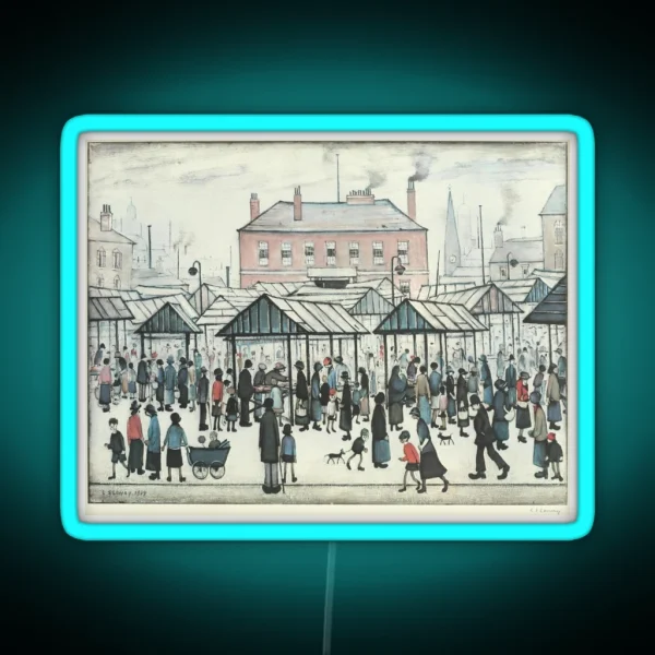 Market Scene Northern Town 1939 RGB Neon Sign