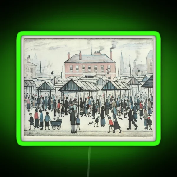 Market Scene Northern Town 1939 RGB Neon Sign