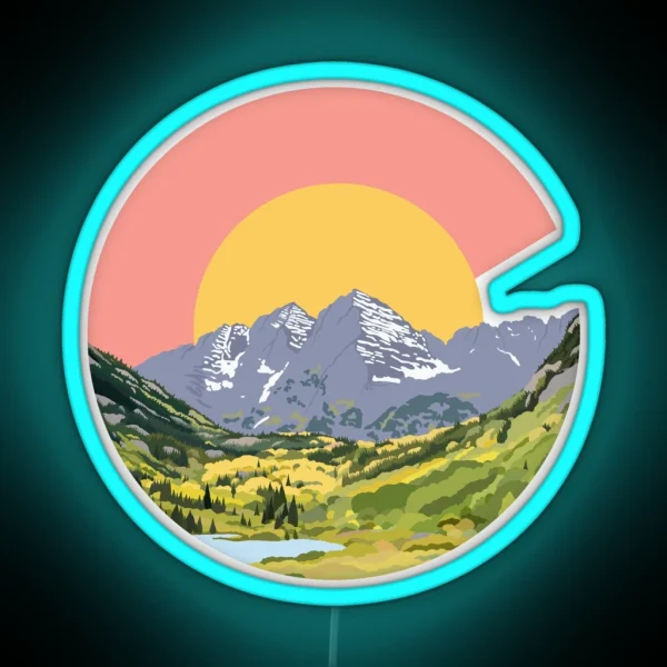Maroon Bells Colorado Flag Design RGB Neon Sign