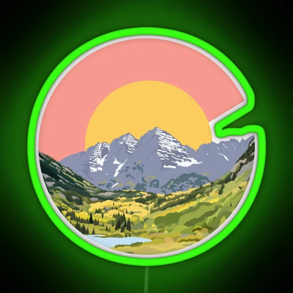 Maroon Bells Colorado Flag Design RGB Neon Sign