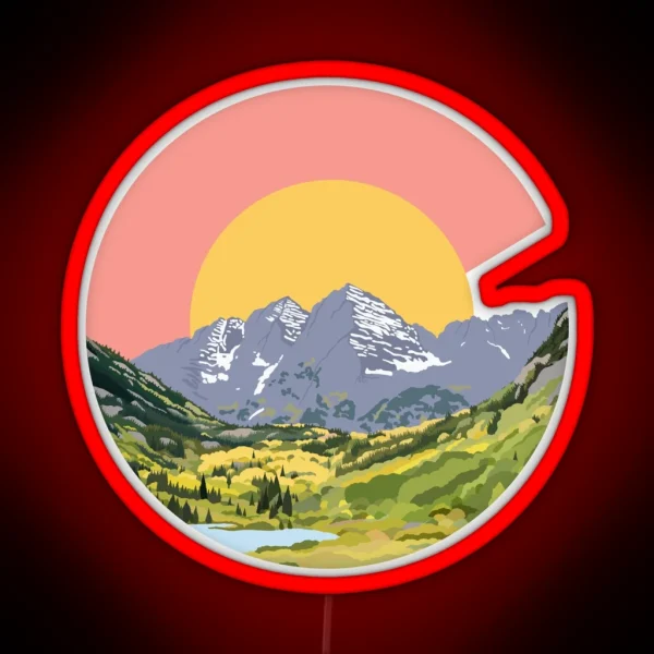 Maroon Bells Colorado Flag Design RGB Neon Sign