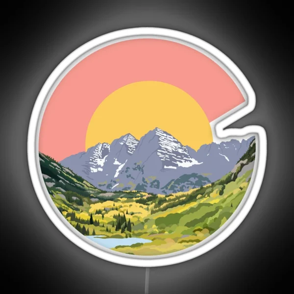 Maroon Bells Colorado Flag Design RGB Neon Sign