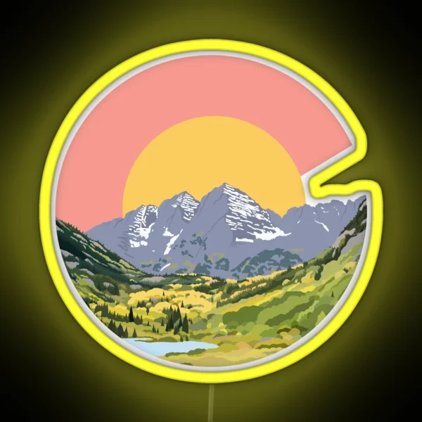 Maroon Bells Colorado Flag Design RGB Neon Sign