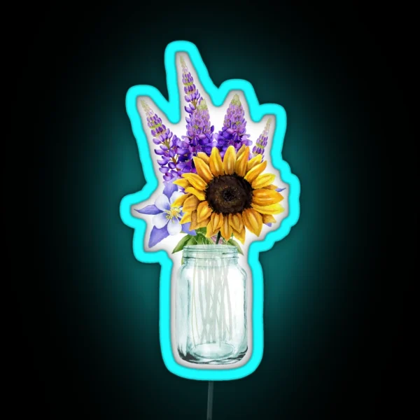 Mason Jar With A Bouquet Of Lavender And RGB Neon Sign
