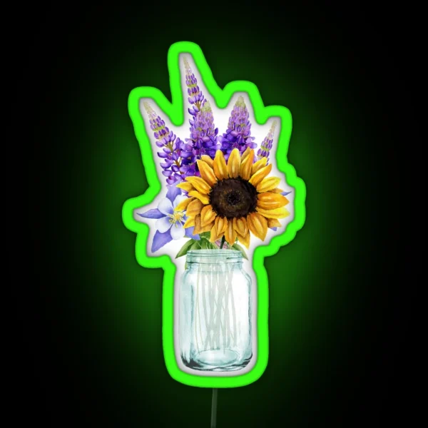 Mason Jar With A Bouquet Of Lavender And RGB Neon Sign