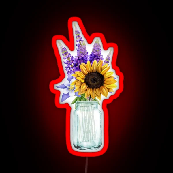 Mason Jar With A Bouquet Of Lavender And RGB Neon Sign