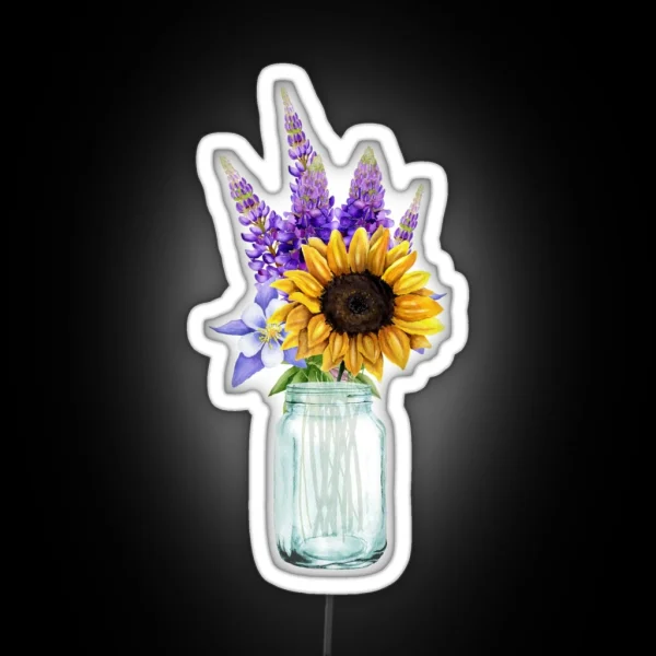 Mason Jar With A Bouquet Of Lavender And RGB Neon Sign