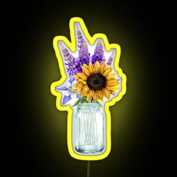 Mason Jar With A Bouquet Of Lavender And RGB Neon Sign