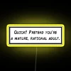 RGB Neon Sign Symbolizing Mature Rational Thought in Bold Yellow Glow