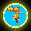 Maya the Bee and her best friend enjoying adventures - vibrant neon RGB Techno sign design featuring yellow.