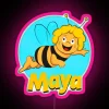 Maya the Bee and her best friend having great adventures - vintage RGB neon sign with a pink glow.
