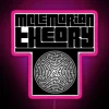 A vibrant RGB neon sign showcasing a complex maze design representing Mclemorian Theory concepts in bold pink tones.
