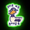 Neon sign of a goose in RGB colors with a green glow.