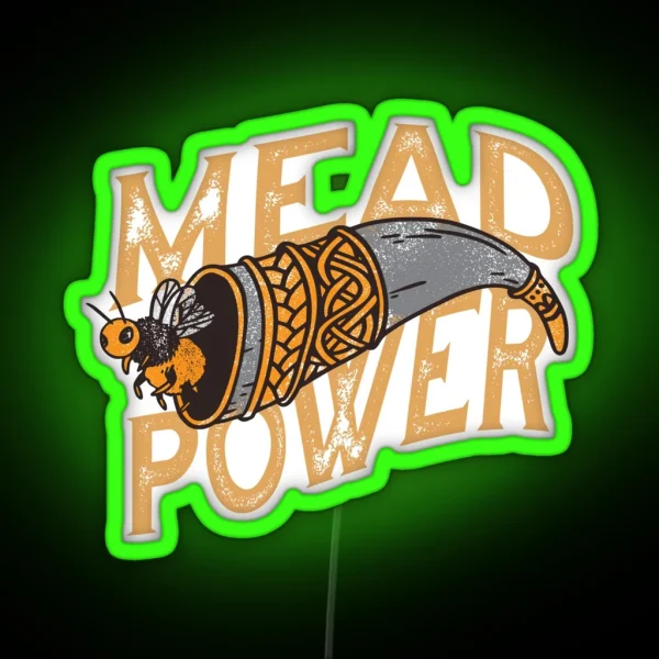 Mead Power Met Honey Wine Drinking Horn With Bee RGB Neon Sign