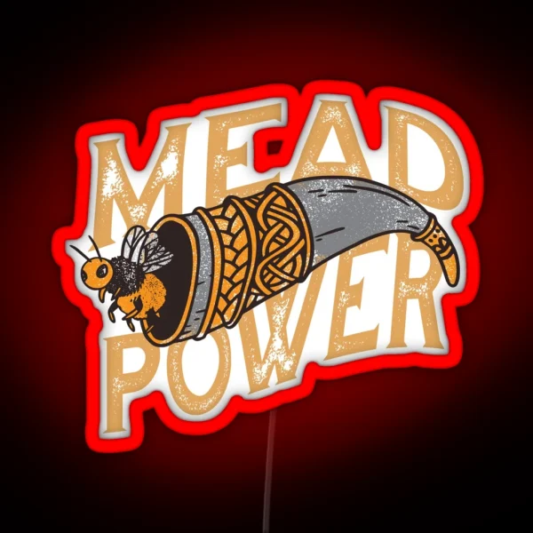 Mead Power Met Honey Wine Drinking Horn With Bee RGB Neon Sign