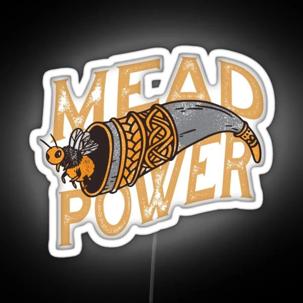 Mead Power Met Honey Wine Drinking Horn With Bee RGB Neon Sign