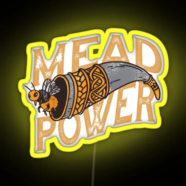 Mead Power Met Honey Wine Drinking Horn With Bee RGB Neon Sign