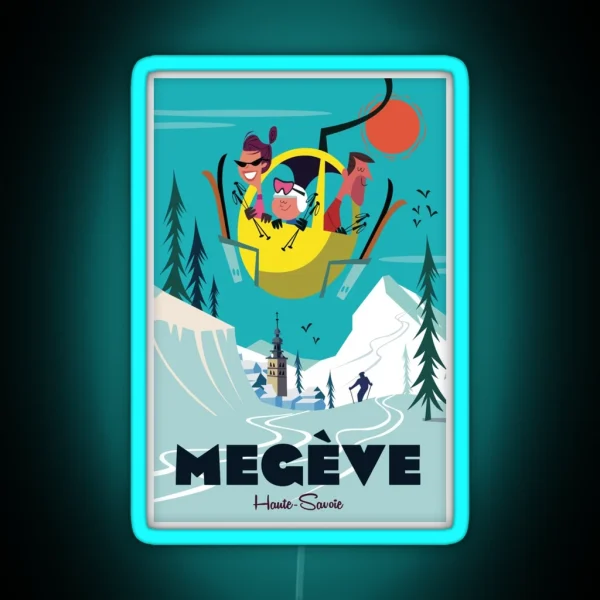 Megeve Ski Poster RGB Neon Sign
