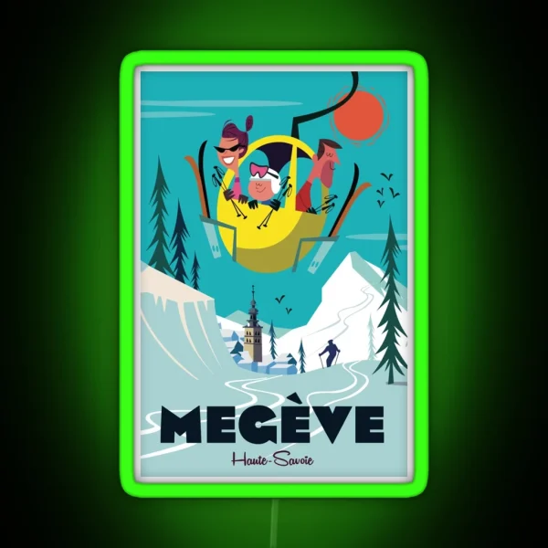 Megeve Ski Poster RGB Neon Sign