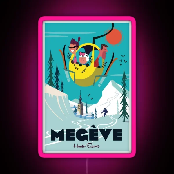 Megeve Ski Poster RGB Neon Sign