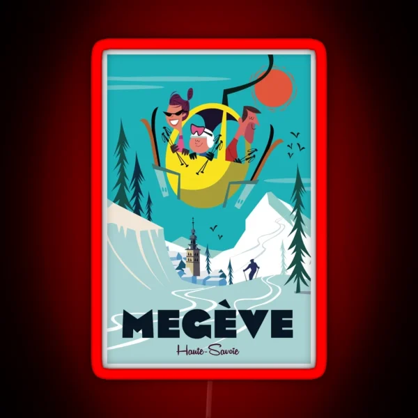 Megeve Ski Poster RGB Neon Sign