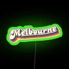 Melbourne VIC retro neon sign featuring vibrant rainbow colors and RGB lighting.