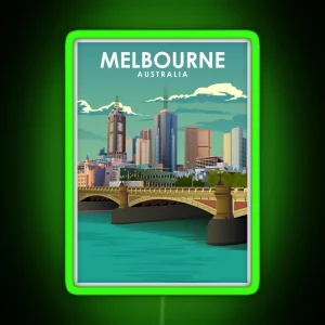 Melbourne Vintage Minimal Australia Travel Poster RGB Neon Sign