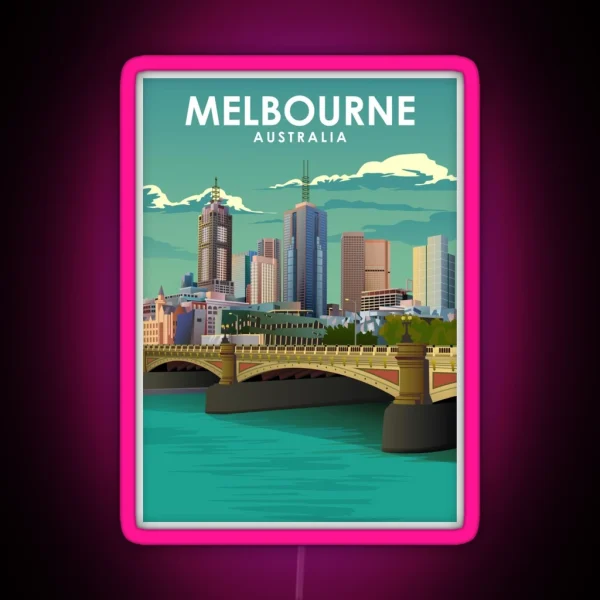 Melbourne Vintage Minimal Australia Travel Poster RGB Neon Sign