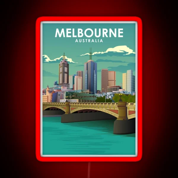 Melbourne Vintage Minimal Australia Travel Poster RGB Neon Sign