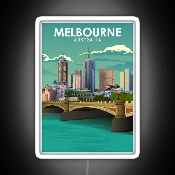 Melbourne Vintage Minimal Australia Travel Poster RGB Neon Sign