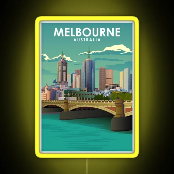 Melbourne Vintage Minimal Australia Travel Poster RGB Neon Sign