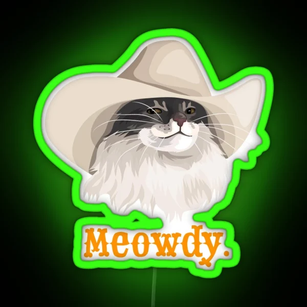 Meowdy Cat Wearing A Cowboy Hat Meme RGB Neon Sign