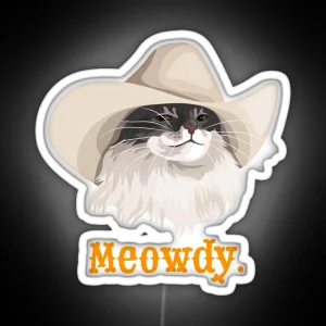 Meowdy Cat Wearing A Cowboy Hat Meme RGB Neon Sign