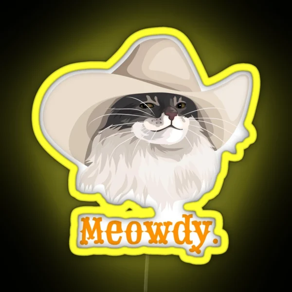Meowdy Cat Wearing A Cowboy Hat Meme RGB Neon Sign