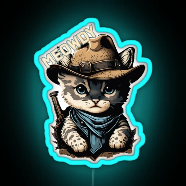 Meowdy Cowboy Cat Cute Kitten RGB Neon Sign