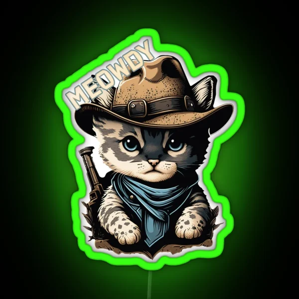 Meowdy Cowboy Cat Cute Kitten RGB Neon Sign