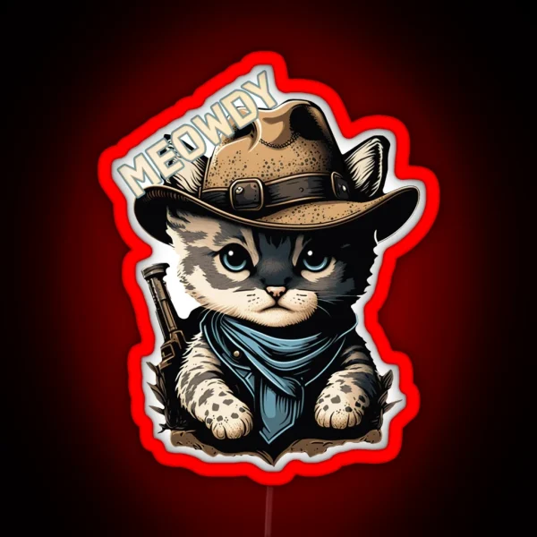 Meowdy Cowboy Cat Cute Kitten RGB Neon Sign