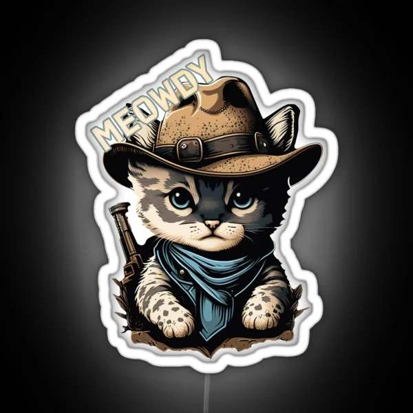 Meowdy Cowboy Cat Cute Kitten RGB Neon Sign