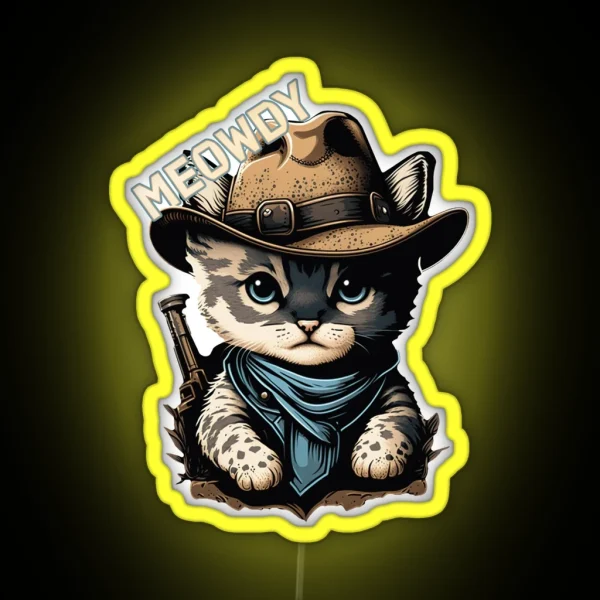 Meowdy Cowboy Cat Cute Kitten RGB Neon Sign