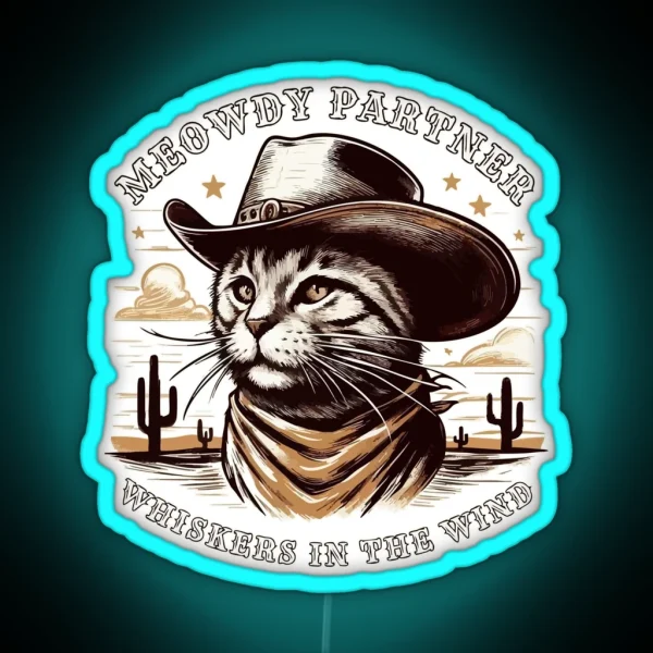 Meowdy Partner Whiskers In The Wind Vintage RGB Neon Sign