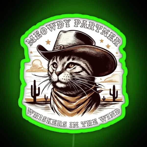 Meowdy Partner Whiskers In The Wind Vintage RGB Neon Sign