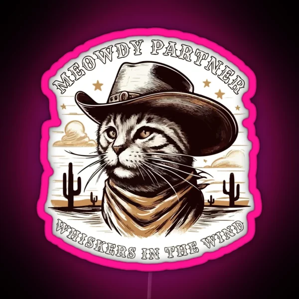 Meowdy Partner Whiskers In The Wind Vintage RGB Neon Sign
