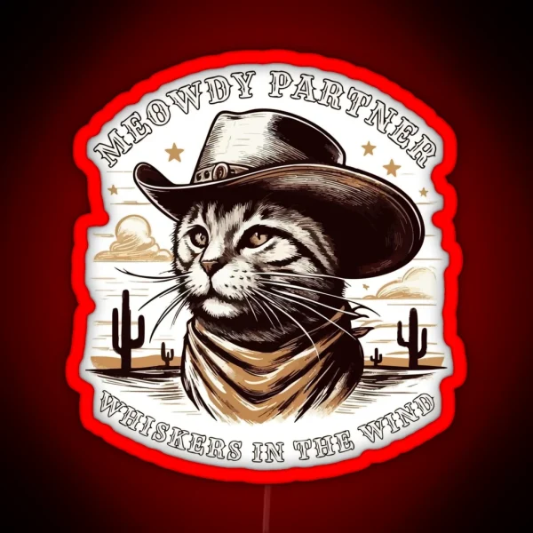 Meowdy Partner Whiskers In The Wind Vintage RGB Neon Sign